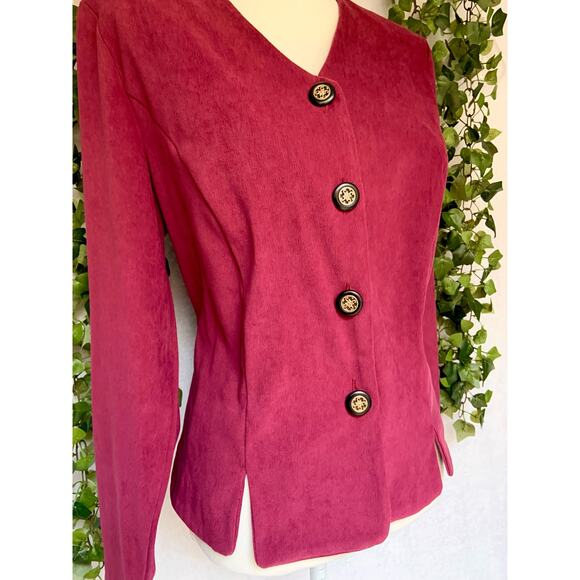 Vintage Kathie Lee Collection Maroon V neck Blazer with Shoulder Pads size 14 L - Picture 2 of 11
